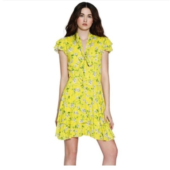 ALICE + OLIVIA Moore Flutter-Sleeve Tiered Knee-Length Dress Sz 10 - Picture 1 of 7